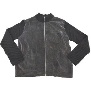 Matinique Sweater Mens 2XL Black Gray Full Zip Ribbed Knit Mock Neck Wool Blend